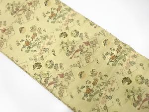 アンティーク　地紙に花模様織り出し丸帯帯側(材料)